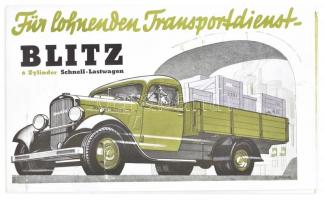 cca 1940 Blitz 6 Zylinder Schnell-Lastwagen - Opel Blitz teherautó német nyelvű prospektusa, kihajtható, illusztrációkkal.