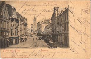 1903 Graz, Murplatz, J.R. Müschl / square, horse-drawn tram, shops