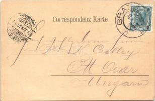 1903 Graz, Murplatz, J.R. Müschl / square, horse-drawn tram, shops