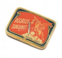 Pegasus gramofontűs fémdoboz tartalommal, kopott, 4,5x3,5x1 cm