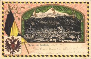 1903 Innsbruck (Tirol), Coat of arms and flags. Art Nouveau, embossed, litho