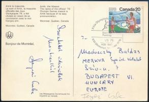 1976 Fenyvesi Csaba háromszoros olimpiai bajnok vívó által küldött aláírt képeslap a Montreali Olimpiáról / Autograph signed postacard of the Olympic Champiion fencer Csaba Fenyvesi from Montreal