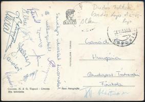 1955 A magyar B. labdarúgó válogatott tagjai által aláírt képeslap Olaszországból Ilku, Sándor, Károly, stb / Autograph signed postcard of the Hungarian B. football team