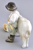 Zsolnay kisfiú kecskével, kézzel festett, hibátlan, m: 17 cm, h: 23 cm