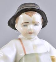 Zsolnay kisfiú kecskével, kézzel festett, hibátlan, m: 17 cm, h: 23 cm