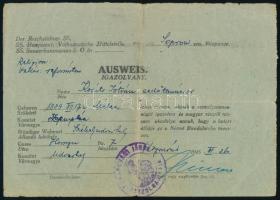 1945 Székelyudvarhelyi állandó lakóhellyel rendelkező erdőtanácsos számára kiállított SS igazolvány, miszerint a Német Birodalomba szabadon távozhat / 1945 SS-pass for a Hungarian man