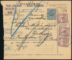 1912 Csomagszállító levél Turul 3 x 20f bérmentesítéssel / Parcel card with 3 x 20f franking "M...