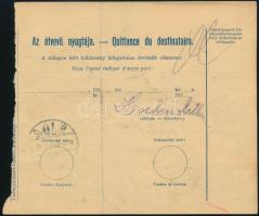 1912 Csomagszállító levél Turul 3 x 20f bérmentesítéssel / Parcel card with 3 x 20f franking "M...