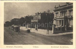 Athens, Athína, Athenes; Boulevard de Kiffissia / street view, tram, automobile (glue mark)