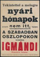 cca 1920 ...nyári hónapok... Schmidhauer-féle Igmándi keserűvíz, reklám-,villamosplakát, Bp., Globus-ny., 24×17 cm