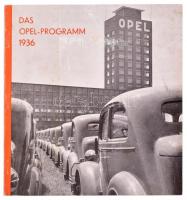 1936 Das Opel-Programm 1936. Berlin, Adam Opel AG., 57 p. Német nyelvű Opel-prospektus fekete-fehér illusztrációkkal. Kiadói papírkötés, kissé kopott elülső borítóval, foltos hátsó borítóval, javított gerinccel.