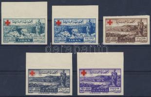 Libanon 1947 Vöröskereszt vágott légiposta sor / Red Cross imperforate airmail set Mi 377-381 (fogazott Mi EUR 160,-)