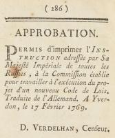Instructions. Adressées par sa Majesté l'Impératrice de toutes les Russies a la Commision établ...