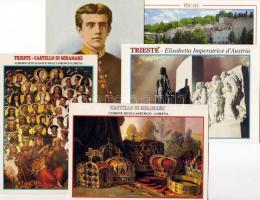Olaszország: Miramare kastély és Habsburg családfa használt képeslapokon (5 db)