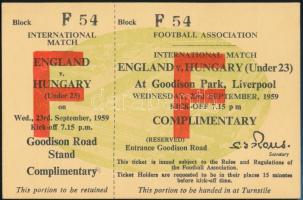 1959 Liverpool, Anglia-Magyarország U23 meccs belépőjegye / 1959 Liverpool, England-Hungary U23 match ticket