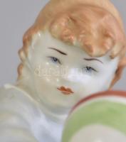 Zsolnay búgócsigás kisfiú, kézzel festett, jelzett (Sinkó András), hibátlan, 15,5×8,5×12 cm