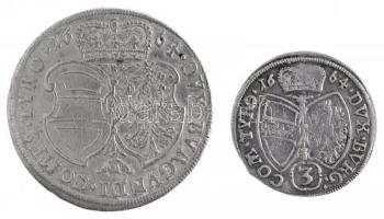 Ausztria 1664. 3kr Ag (1,44g) + 15kr Ag "Zsigmond Ferenc főherceg" Hall (6,42g) T:1-,2 kar...