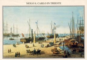 Olaszország: Trieszt kikötője a 18. század végén, M.Moro litográfiájának reprodukciója (használt)
