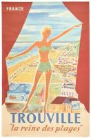 cca 1950 France, Trouville, la reine des plages. Turisztikai plakát. Ofszet, papír. Lobrot jelzéssel. Feltekerve. 98x62 cm