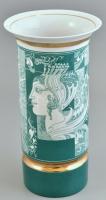 Hollóházi Szász Endre által tervezett mintával díszített porcelán váza, zöld mázzal. matricás, jelzett, minimális kopással, m: 30,5 cm