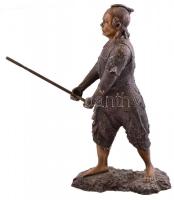 Japán bo-jutsu botvívó harcos. Bronz szobor. Jelzés nélkül. / Japanese bo-jutsu fighter. Bronze. Wit...