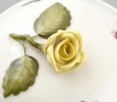 Herendi porcelán rózsás bonboniere, kézzel festett, jelzett, hibátlan, m: 9 cm