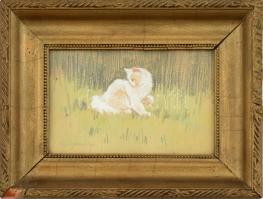 Rainerné Istvánffy Gabriella (1875-1964): Cica. Vegyes technika, papír. Jelzett. Üvegezett, sérült f...