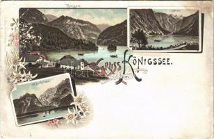 1895 (Vorläufer!!!) Königssee, St. Bartholomä, Obersee, Königsee. H. Metz Kunst-Verlags Anstalt Art Nouveau, floral, litho (EK)