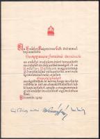 1939 Kolozsvár, az Erdélyi Szépmíves Céh díszoklevele nyomtatott aláírásokkal, hajtott