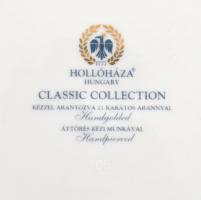 Hollóházi virágmintás áttört porcelán tál, matricás, jelzett, hibátlan, m: 5 cm, d: 17 cm