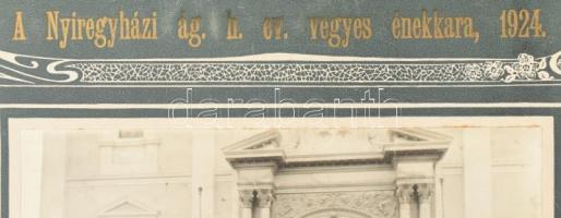 1924 Nyíregyháza, az evangélikus egyház vegyes énekkara, kartonra kasírozott fotó, kopott karton, 17...