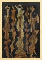 Papp Oszkár (1925-2011): Csoport. Zománcfesték, olaj, karton, jelzett a hátoldalán. Fa keretben, 61×...