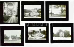 cca 1920 Mannheim várost ábrázoló üvegdiák, 10 db, feliratozottak, közte kopott, 10x8 cm