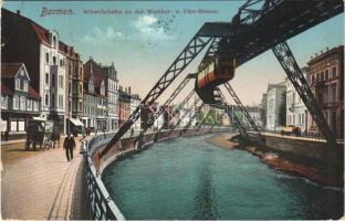 1914 Barmen (Wuppertal), Schwebebahn an der Werther- u. Ufer-Strasse / suspension railway, tramway (EB)