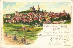 1901 Kronberg im Taunus, general view, bicycles. Verlag Emil Dotzert. Kunstanstalt Aug. Finkenrath Söhne 447. Art Nouveau, litho
