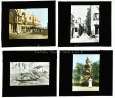cca 1920 Velencét ábrázoló üvegdiák, 10 db, feliratozottak, 10x8 cm