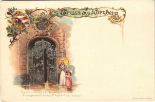 Nürnberg, Nuremberg; Geschmiedetes Eisengitter. Kunstgewerbliches Magazin Gg. Leykouf. Ritter & Kloeden Art Nouveau, floral, litho