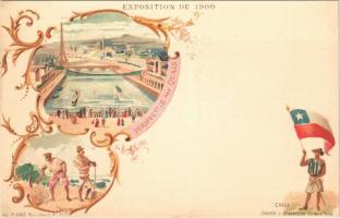 1900 Paris, Exposition de 1900. Perspective des Quais, Chili / Paris World Fair, quay, Chilean flag. Sanard & Derangeon Editeurs No. 4177. Art Nouveau, floral, litho
