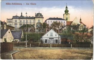 1919 Sumperk, Mährisch Schönberg; Am Glacis / street view. Rudolf Rummer (small tear)