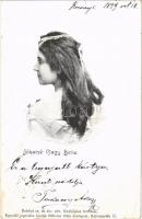 1899 Jókainé Nagy Bella színésznő, Jókai Mór második felesége. Erdélyi cs. és kir. udvari fényképész felvétele. Egyedül jogosítva kiadja Silberer Béla (b)