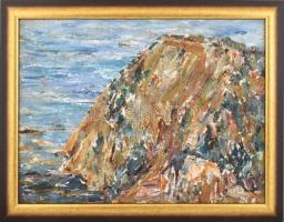 Gyelmis Lukácsné Fehér Etelka (1921-): Beli táj (? Jugoszlávia), 1979. Olaj, farost, jelzett a hátol...