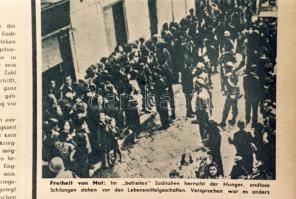 Olaszország: 1945. évi újságkivágásból fénykép: Szabadság és szükség (éhség) címmel