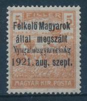 Nyugat-Magyarország I. 1921 Arató 5f próbanyomat / proof Signed: Bodor