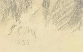 Spányik Kornél (1858-1943), 2 db mű: Időskori önarckép, 1935 és felesége húgának portréja. Szén, pap...