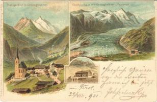 1901 Grossglockner, Heiligenblut, Glocknerhaus und Pasterze, Stüdel Hütte / mountain huts. Alpen-Postkarte No. 5. v. Louis Glaser litho s: Heubner (EK)