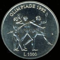 San Marino 1992. 1000L Ag "Olimpia-Atlétika" T:1 Tanúsítvánnyal!