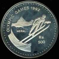 Nepál 1992. 500R Ag "Olimpia-síelés" T:PP Tanúsítvánnyal!