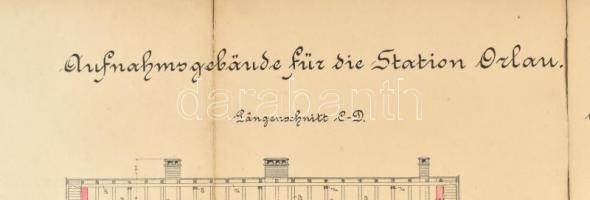 cca 1910 Aufnahmsgebäude für die Station Orlau (Orlová), tervrajz, szakadással, 49×100 cm