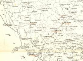 cca 1857-1859 Comitat Pressburg (Pozsony vármegye) térképe, vászontérkép, ceruzás aláhúzásokkal, 42×...