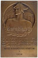 1934. Pénzintézeti Sportegyletek Szövetsége - 4x100 m. gyorsúszó staféta I. 1934 Br díjplakett (48x75mm) T:2,2-